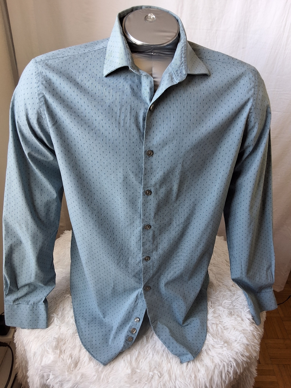 Kenneth Cole Sky Blue Micro‑Dot Long Sleeve Dress Shirt